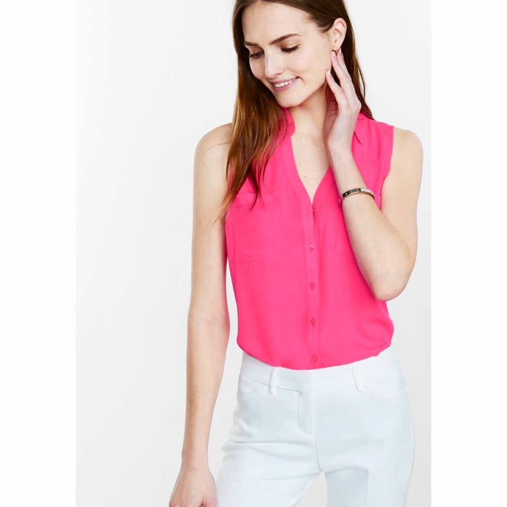 Neon Pink Sleeveless Button-down